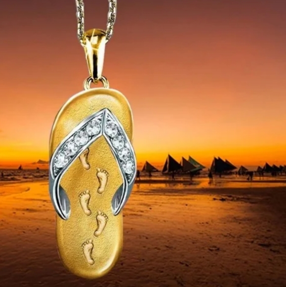 Other - NWOT Double Color Footprint CrystalFlip-Flop Pendant Necklace